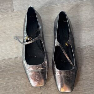 Massimo Dutti Silver Flats with Strap